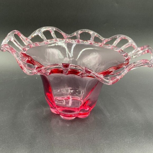 Vintage 1940’s Duncan Miller Glass Cranberry (Flash) Console Bowl - Picture 8 of 9